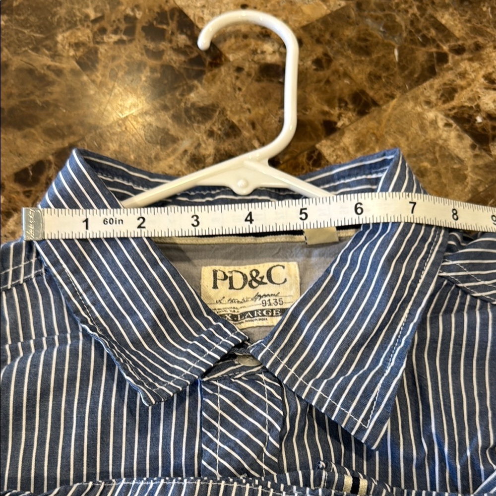 PD&C Men's Blue Striped Shirt Size Extra Large - Picture 7 of 8